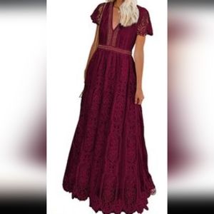 Maxi dress lace wine short sleeves cutouts